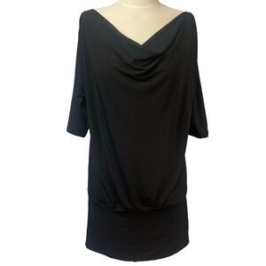 ENSEMBLES Medium Black Stretch Jersey Cowl Neck Batwing Tunic Mini Dress